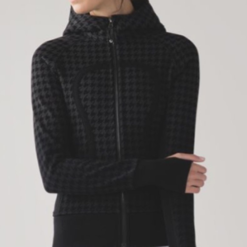 Lululemon Vintage Giant Houndstooth Scuba Hoodie II Size 8 Black /Grey
